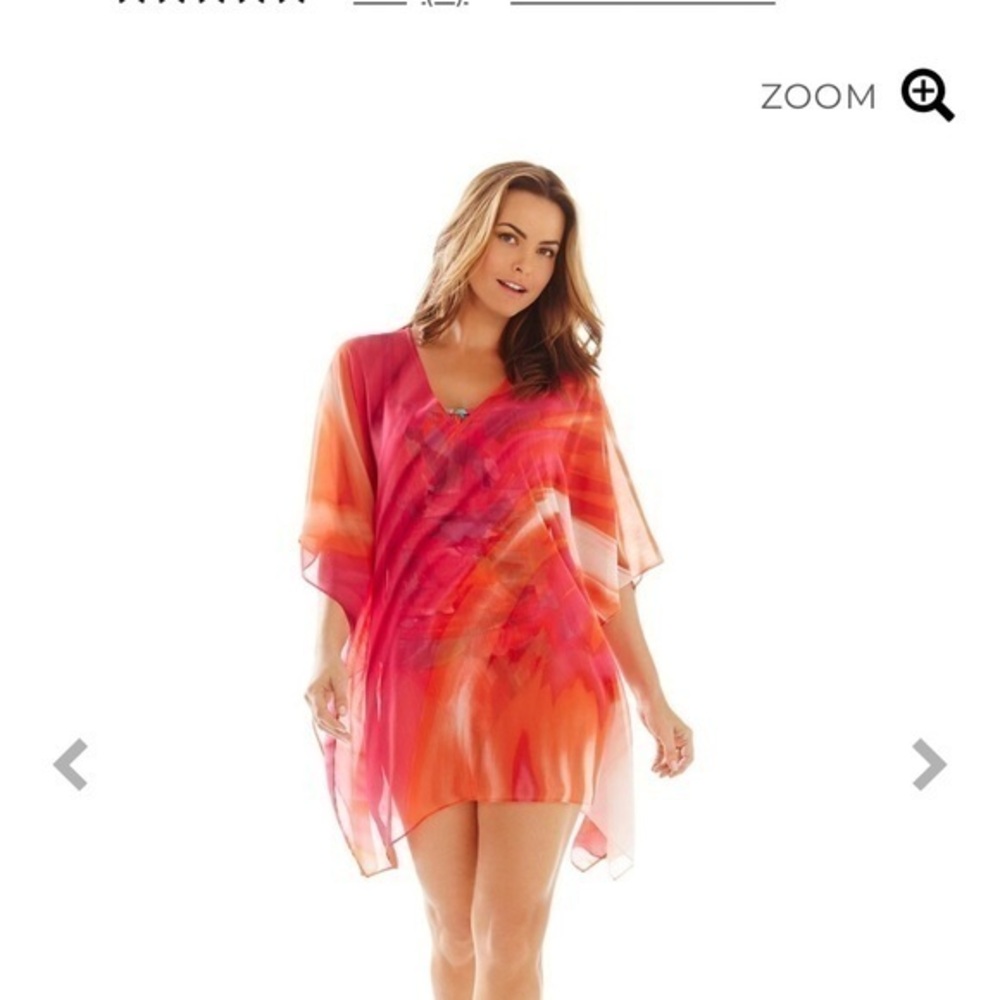Colorplay Vibrant Multicolour Sheer Chiffon Tunic Top Coverup Kaftan Pink Orange
